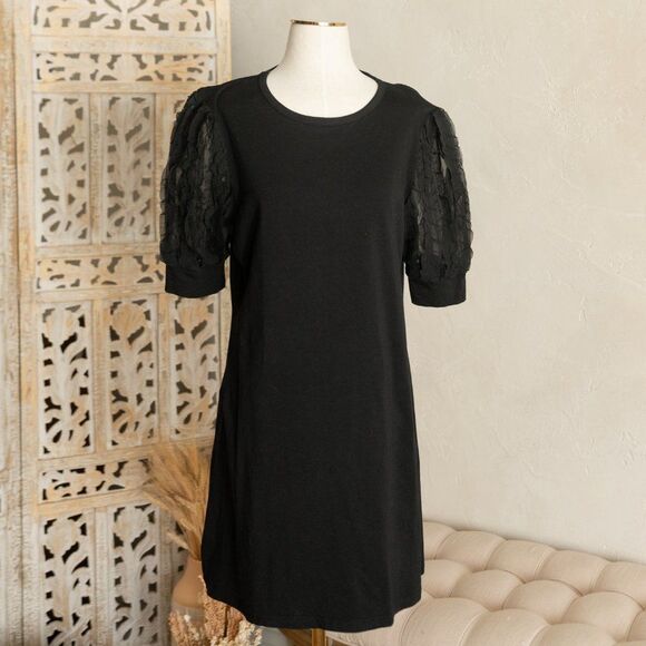 On Twelfth Black‎ Lace Sleeve T-Shirt Dress size L - Picture 3 of 10